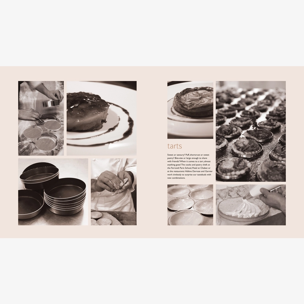 An interior spread with photographs of tarts.